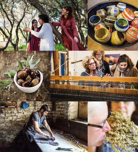 A photo collage of travellers enjoying our unique tours in Athens that span from culinary ones to mythological ones.